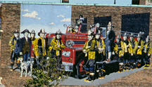 The mural on the wall of the Cambridge firehouse