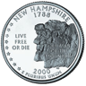 The reverse side of the U.S. quarter dollar coin issued in 2000, honoring the state of New Hampsire