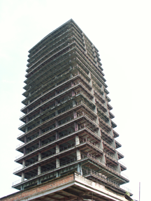 An unfinished building, known as Szkieletor