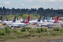 Boeing 737 MAX grounded aircraft near Boeing Field, April 2019