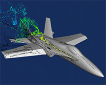Vortex cores about an F18 fighter jet