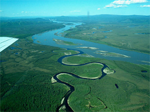 Aerial view of the Charley River at its confluence with the Yukon