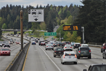A high-occupancy vehicle lane on Interstate 5 northbound near Shoreline, Washington