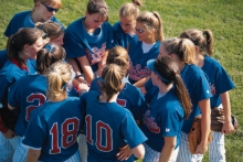 A huddle on the playing field