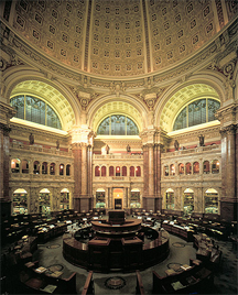 The main reading room of the US Library of Congress