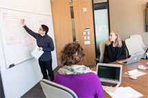 A meeting at a whiteboard