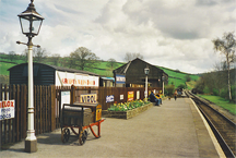 Gas train station lamp at Oakworth railway station in West Yorkshire, England