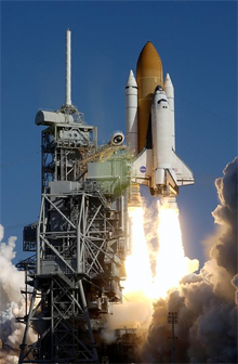 Space Shuttle Columbia during the launch of its final mission