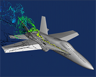 Vortex cores about an F18 fighter jet