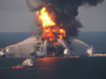Platform supply vessels battle the fire that was consuming remnants of the Deepwater Horizon oilrig in April 2010