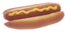 A hot dog with mustard on a bun