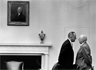 U.S. President Lyndon Johnson giving Senator Richard Russell the "treatment" in the White House Cabinet Room on December 17, 1963