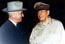 President Harry S. Truman, and Gen. Douglas MacArthur, meeting at Wake Island, 14 October 1950