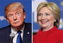 Donald Trump (left) and Hillary Clinton (right), candidates for U.S. President in 2016
